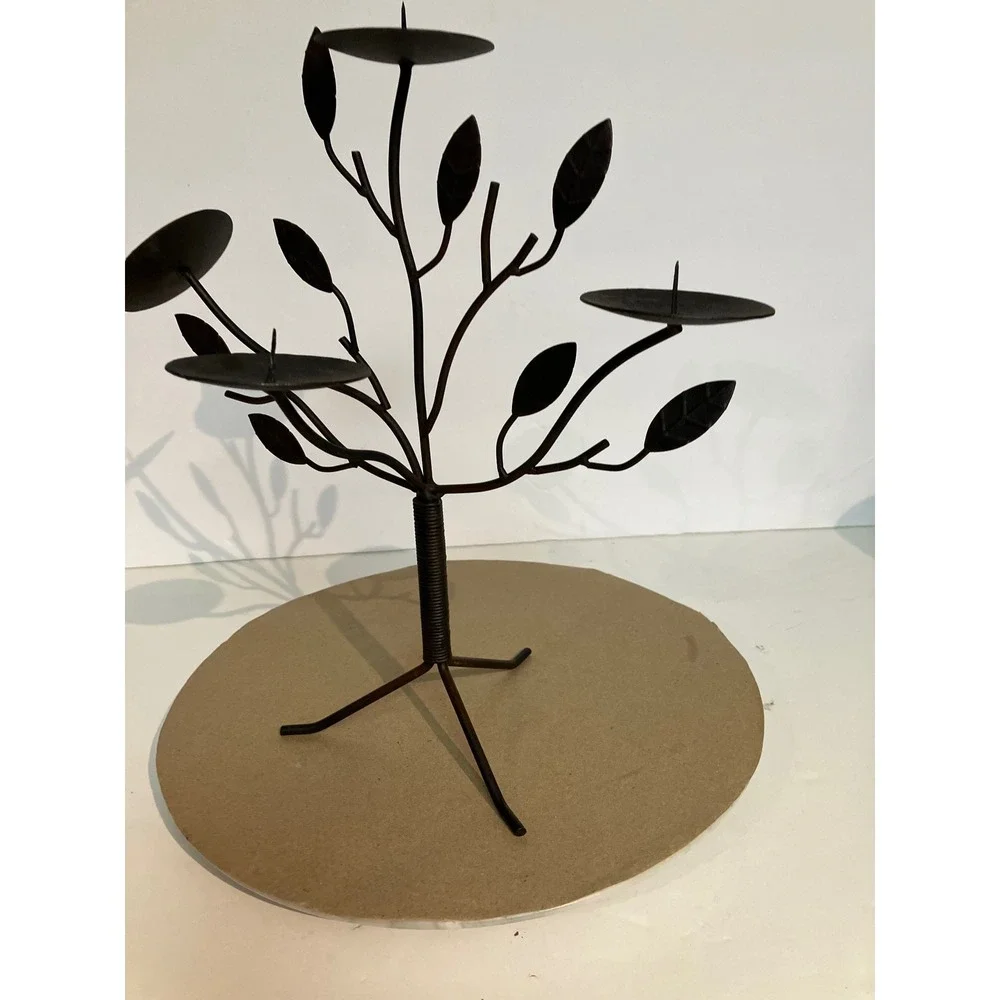 Unbranded Tree Candelabra Home Decor Brown Excellent Wrought Iron Leaf 4-Light